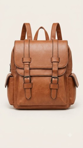 Brown leather look backpack - brown,